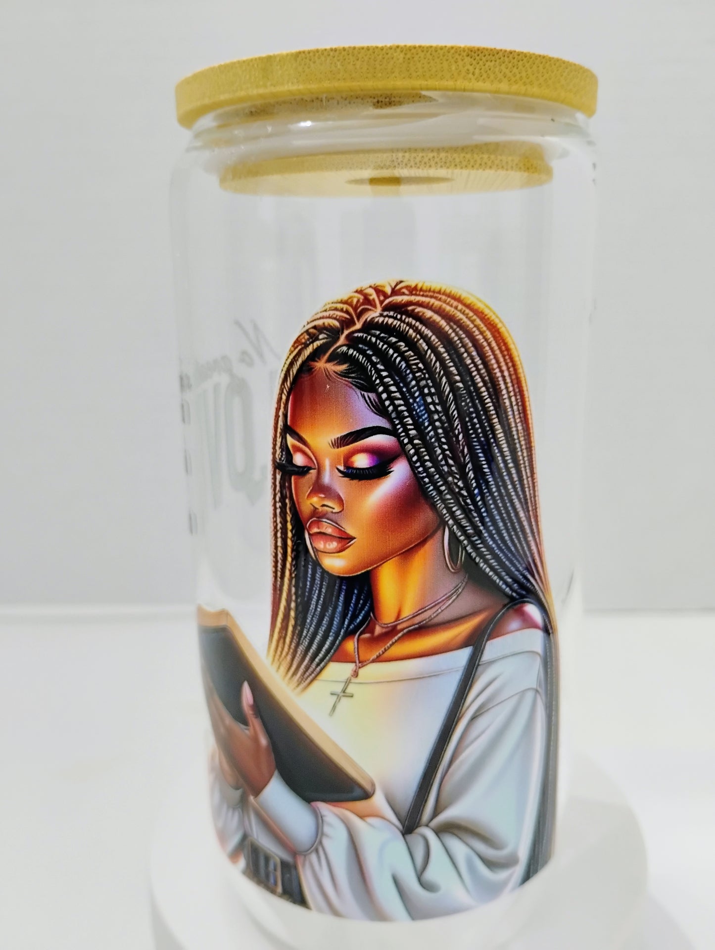 Bamboo Glass Cup With Bamboo Lid Glass Straw Included