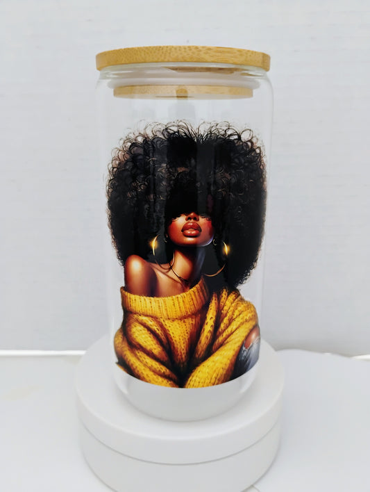 Bamboo Glass Cup With Bamboo Lid Glass Straw Included