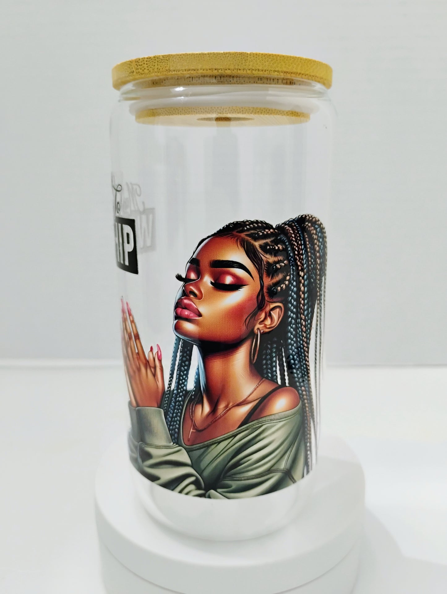 Bamboo Glass Cup With Bamboo Lid Glass Straw Included