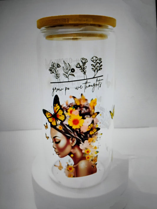 Bamboo Glass Cup With Bamboo Lid And Glass Straw Included