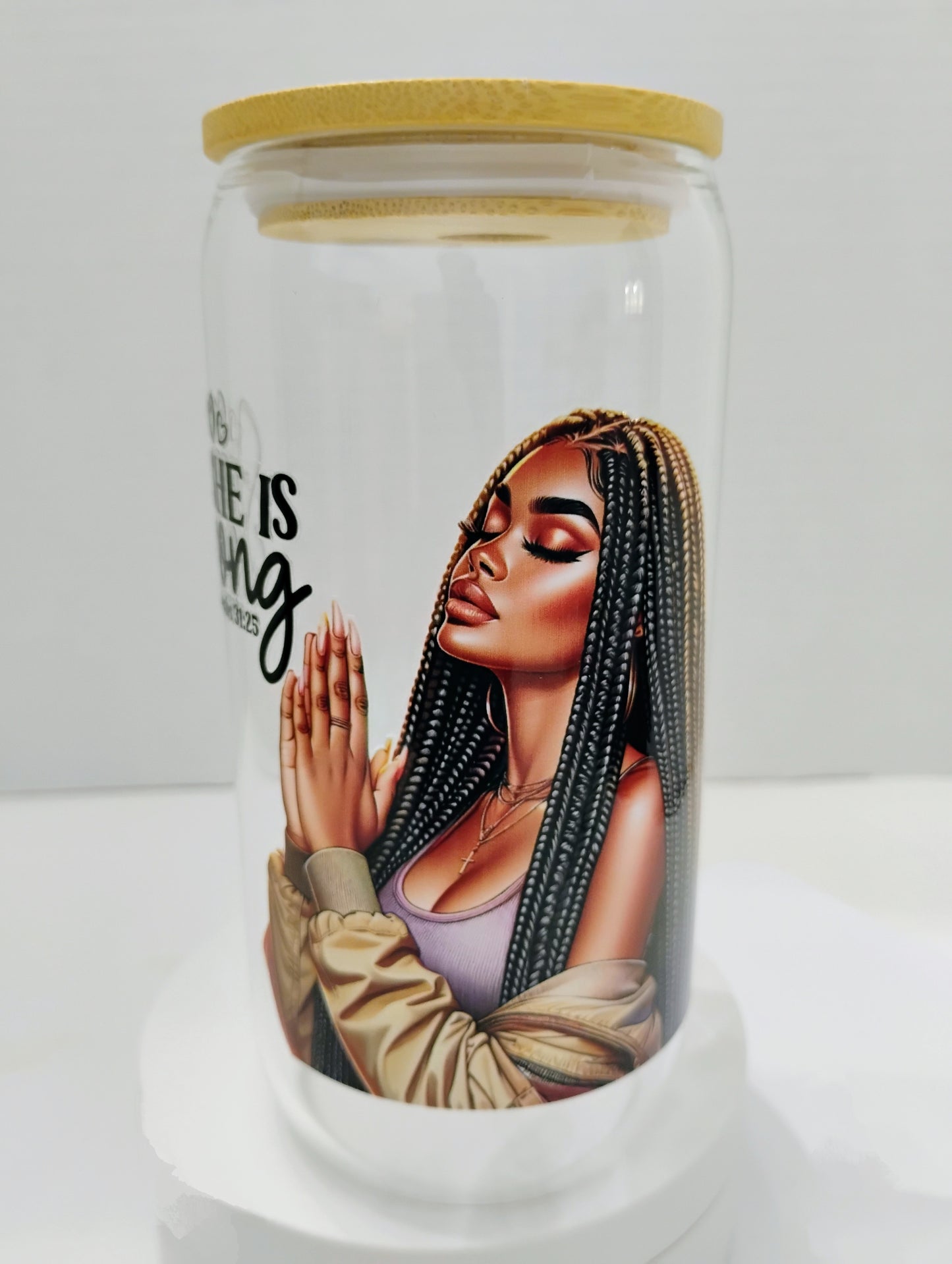 Bamboo Glass Cup With Bamboo Lid Glass Straw Included