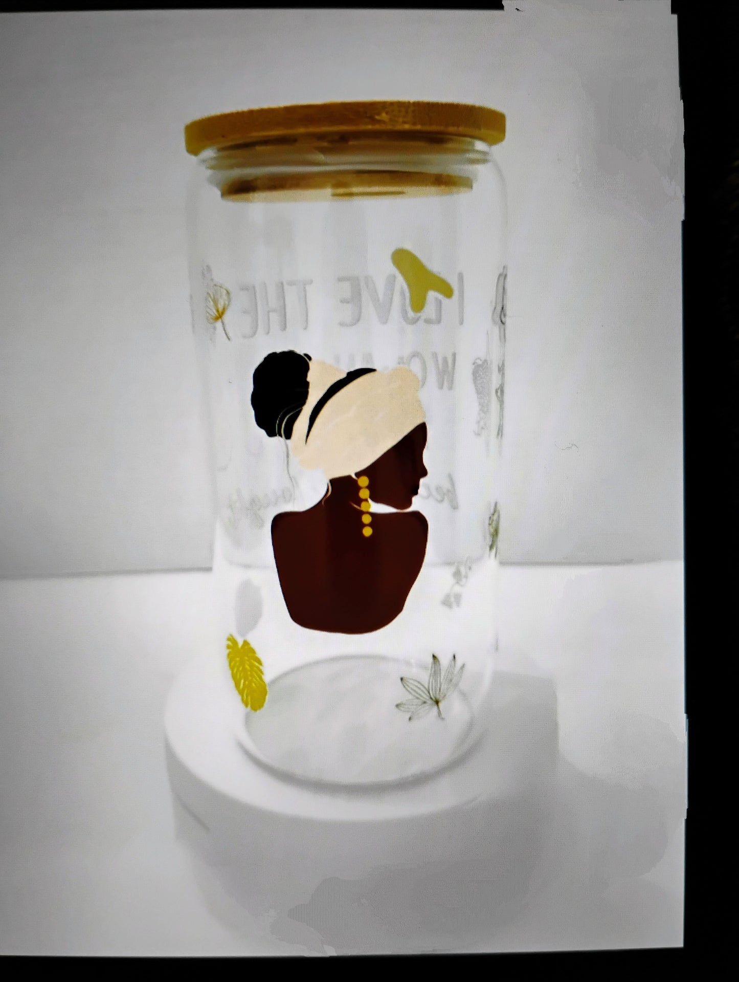 Bamboo Glass Cup With Bamboo Lid And Glass Straw Included